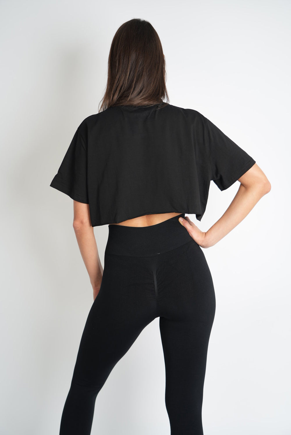 Black Cropped Sport T-Shirt von hinten