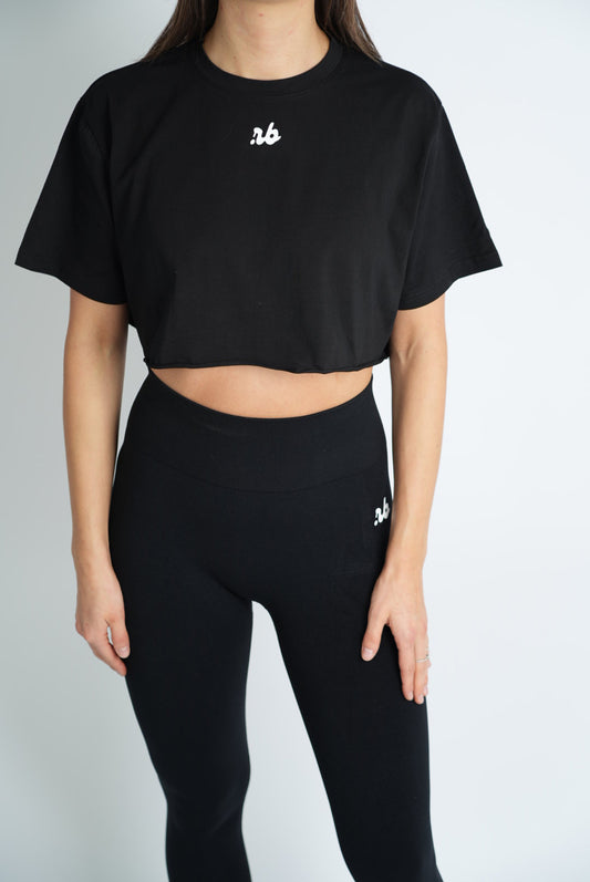 Black Cropped Sport T-Shirt von vorne