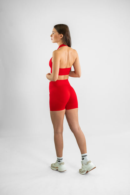 roter Daily Backless Neckholder BH von hinten Ganzkörperaufnahme